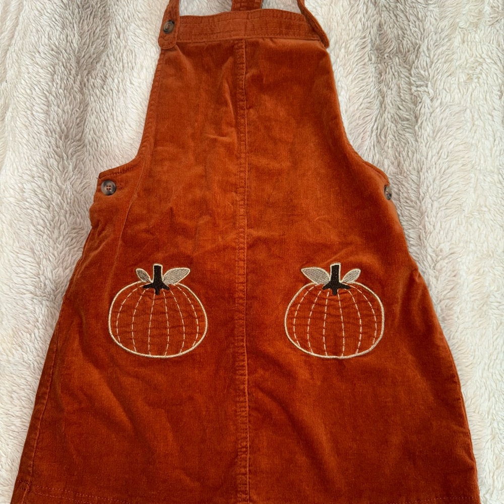 Girls Orange Corduroy Pumpkin Pinafore Dress